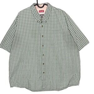 Wrangler Men Plaid Short Sleeve Button‎ Down Shirt 2XL Green Wrinkle Resist